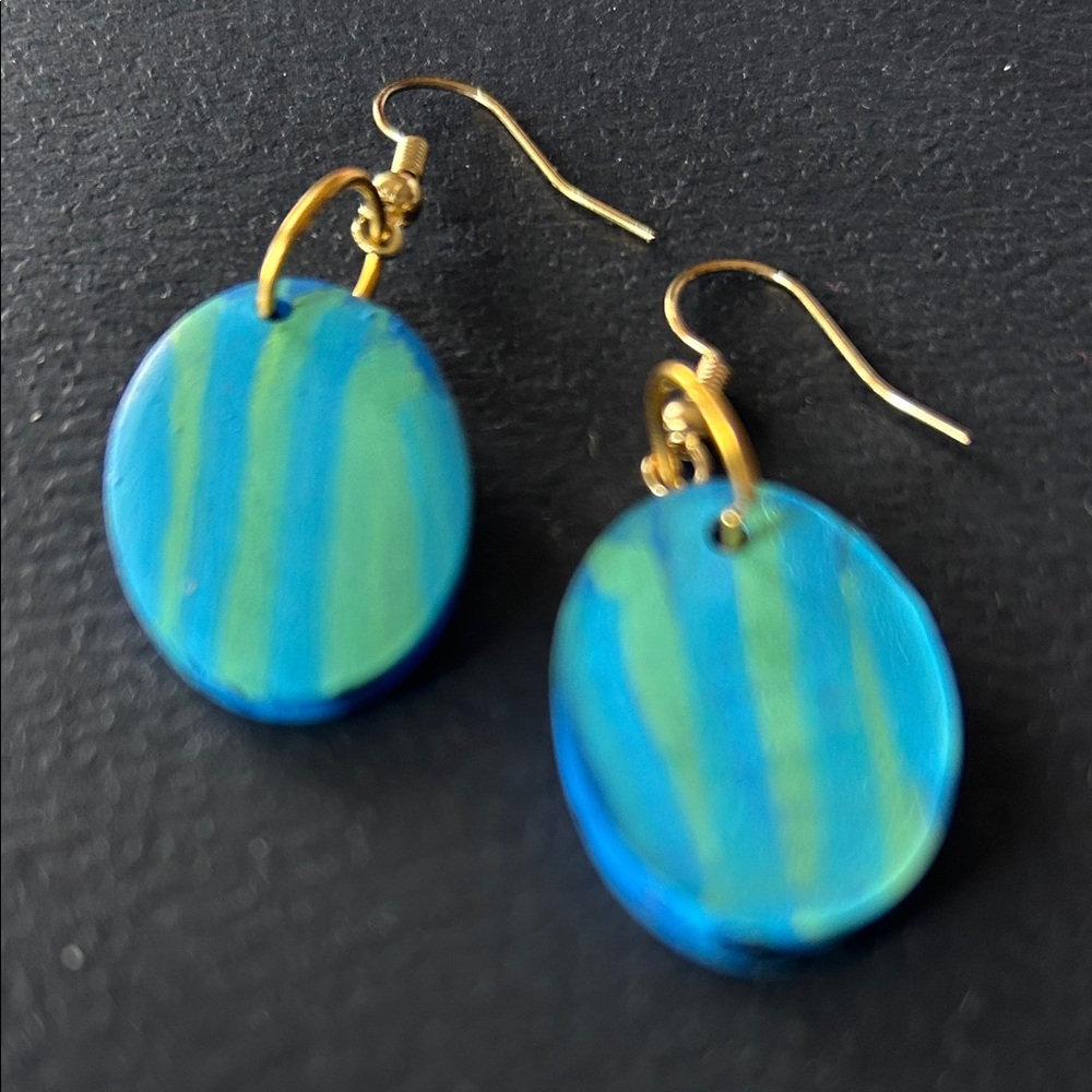 Blue and Green Striped Earrings